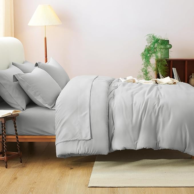 CozyLux Full Size Comforter Sets Light Grey, 7 Pieces Bed in a Bag Full - Image 7