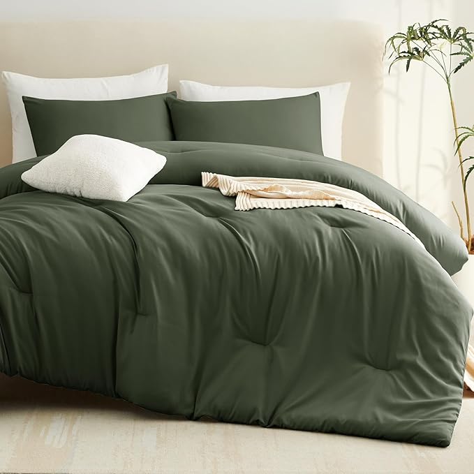 CozyLux Twin Comforter Set Dark Green, 2 Pieces Twin Extra Long Solid - Image 8