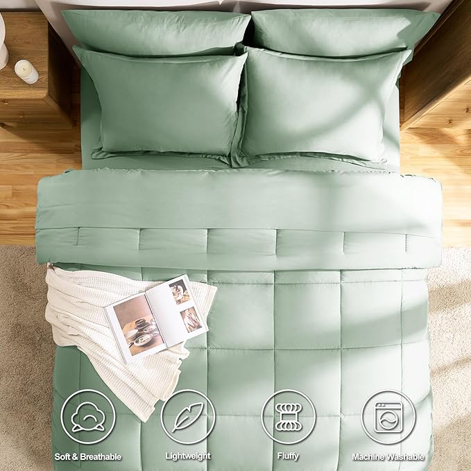 CozyLux King Size Comforter Set Sage Green - Image 2