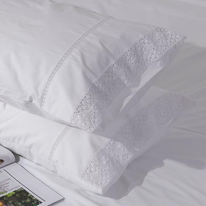 100% Cotton Lace Pillow Cases Queen Size Set of 2 - Image 6