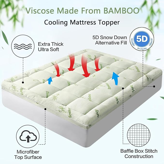 PATSBA Premium Viscose Made from Bamboo California King Size Mattress Topper - Image 2