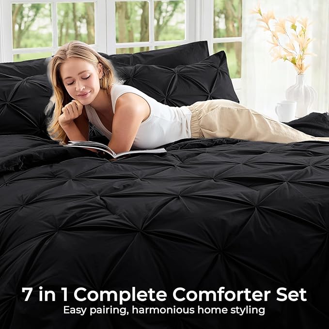 Sasttie King Size Comforter Set, 7-Piece Bed in a Bag, Pintuck Bedding Set - Image 6