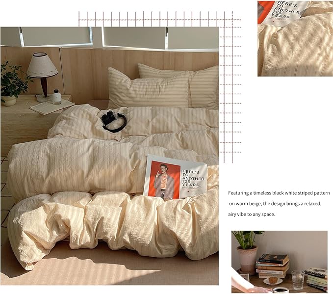 mixinni Retro Striped Duvet Cover Set Queen Size - Image 8