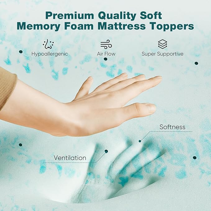 Sweetcrispy Mattress Topper Queen, Memory Foam 3 Inch Thick Gel Infused Cooling - Image 5