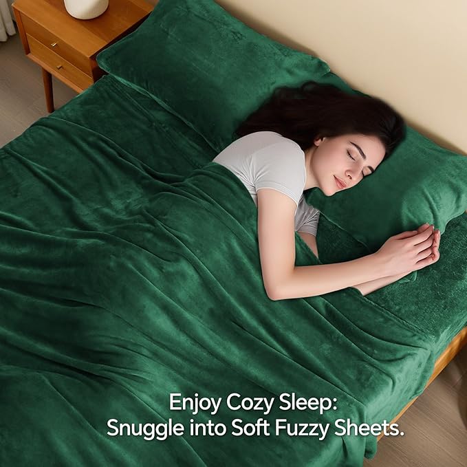 BEDELITE Flannel Sheets King Size Dark Green - Image 3
