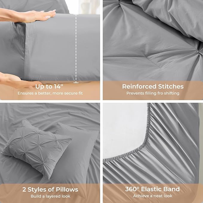 Sasttie Queen Comforter Set, 7-Piece Bed in a Bag, Pintuck Bedding Sets - Image 5
