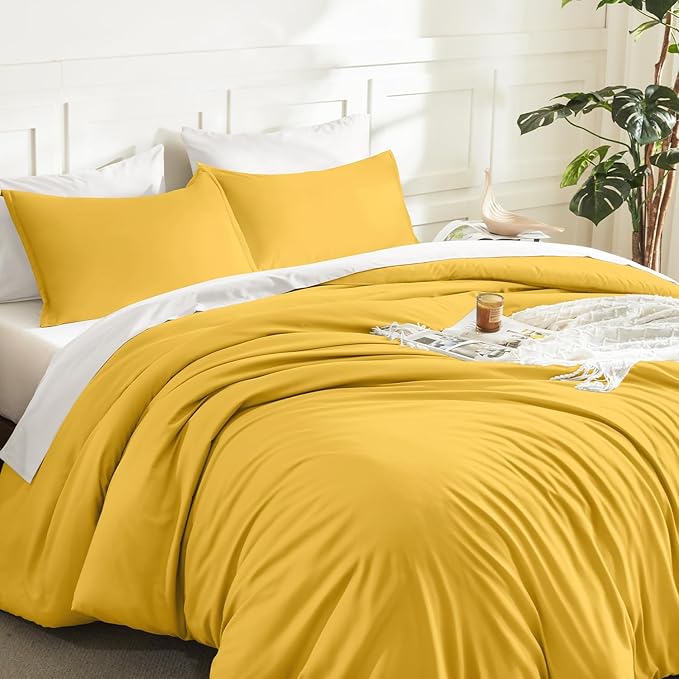 Litanika Mustard Yellow Comforter Set Full Size, 3 Pieces Lightweight Solid - Image 5