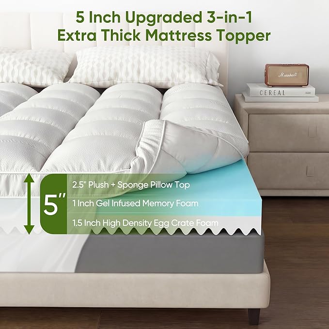 5 Inch King Size Mattress Topper, Memory Foam Mattress Toppers-2.5" Gel Cooling - Image 2