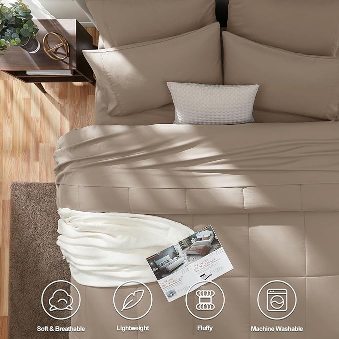 CozyLux King Size Comforter Set Khaki, 7 Pieces Bed in a Bag, Khaki Comforter - Image 2