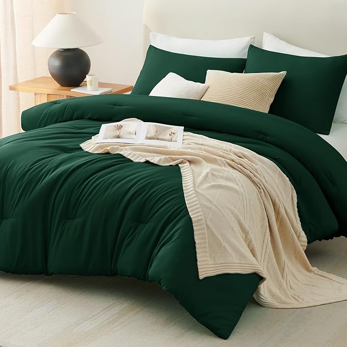 CozyLux King Size Comforter Set Emerald Green, 3 Pieces Solid Comforters King - Image 8