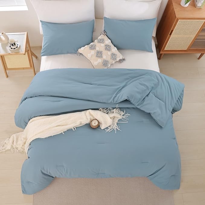 ROSGONIA Dusty Blue Comforter Set Queen - Image 7