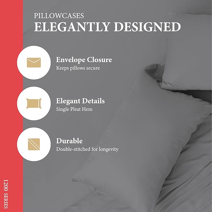 100% Egyptian Cotton Pillow Cases Standard/Queen Size Set of 2 - Image 4