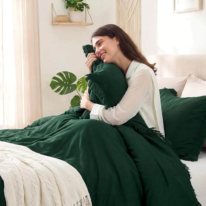 Andency Dark Emerald Green Comforter Set California King, Cal King Boho - Image 9