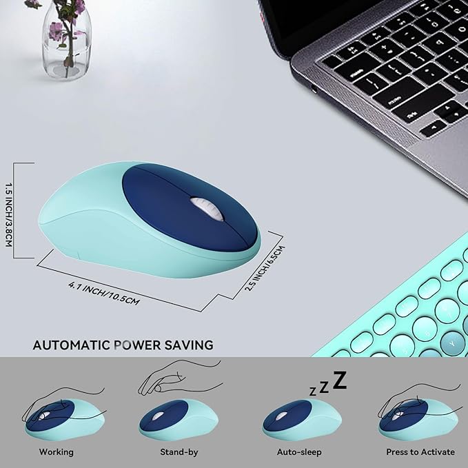 FD Wireless Keyboards and Mouse Combo - 2.4GHz USB Cordless, Cute Wireless Keyboard Round Keys, Quiet and Slim Set for Laptop, Computer, TV and Mac - Indigo Blue Colorful-DeskoryOffice