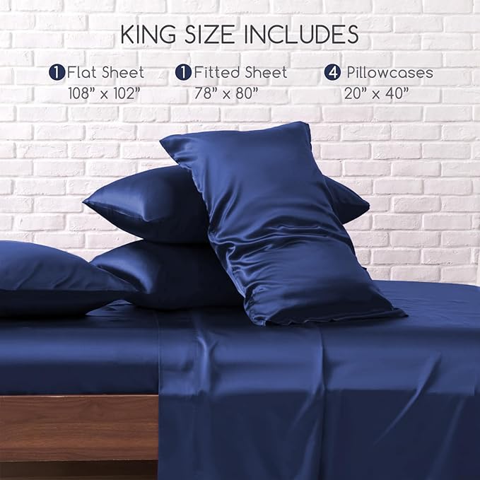 MR&HM Satin Bed Sheets, King Size Sheets Set - Image 2