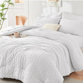 HYMOKEGE White Queen Comforter Set Seersucker 7 Pieces, All Season Luxury Bed by HYMOKEGE