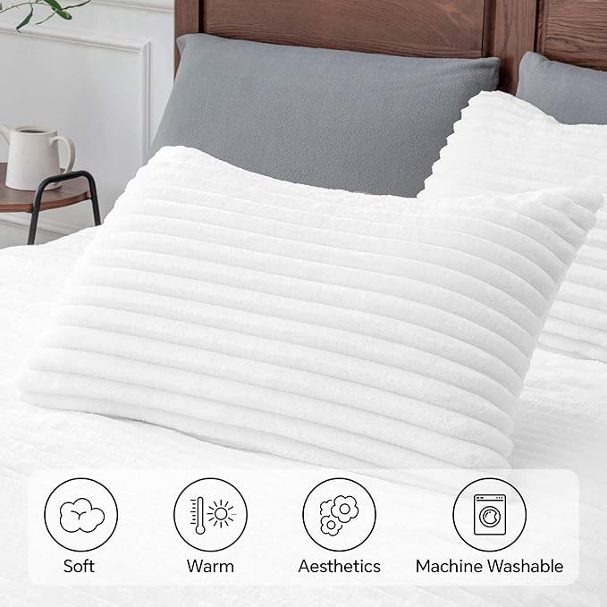 BEDELITE Fleece King Comforter Set -Super Soft & Warm Fluffy Bright White - Image 6