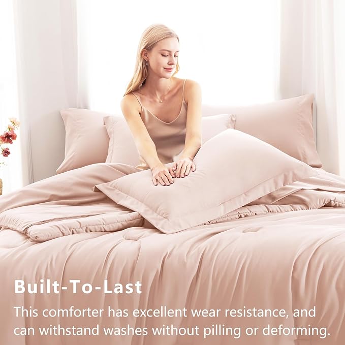 CozyLux Full Size Comforter Sets Blush Pink, 7 Pieces Bed in a Bag Full - Image 3