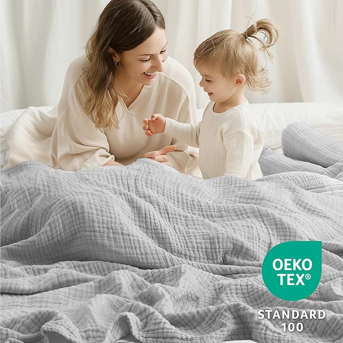 100% Cotton Muslin Blanket Queen 90" x 90", Breathable and Lightweight Cotton - Image 3