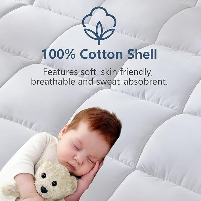 CozyLux Twin Size Mattress Pad Pillow Top Cotton Cooling Mattress Topper 8-21" - Image 2