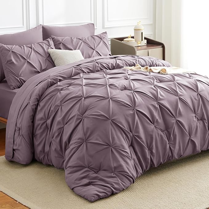 HIMEET Pintuck Bed in a Bag, 7 Pieces Queen Size Comforter Set Dusty Purple by Unknown