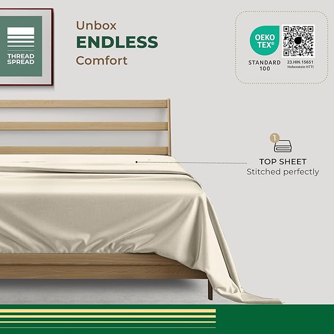 THREAD SPREAD 100% Organic Cotton Percale Flat Sheet Queen Size - Image 3
