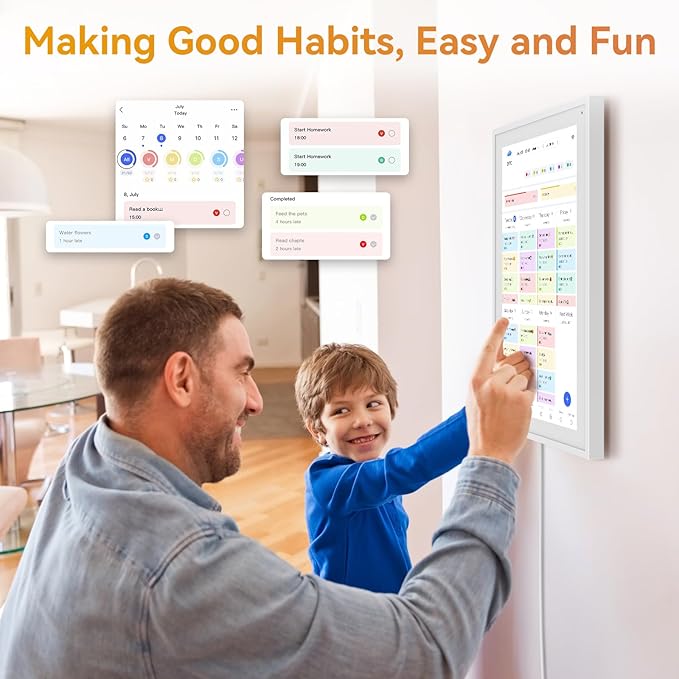 15.6'' Digital Calendar Chore Chart, Wall Touchscreen Smart Electronic Calendar for Interactive Family Schedules, Meal Planner, to Do List, Achievement Rewards Two-Way Sync w/Stand Wall Mount-DeskoryOffice