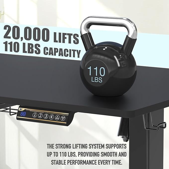 SHW 40-Inch Electric Height Adjustable Standing Desk with Drawer, Memory Preset and Cable Management Tray, Black-DeskoryOffice