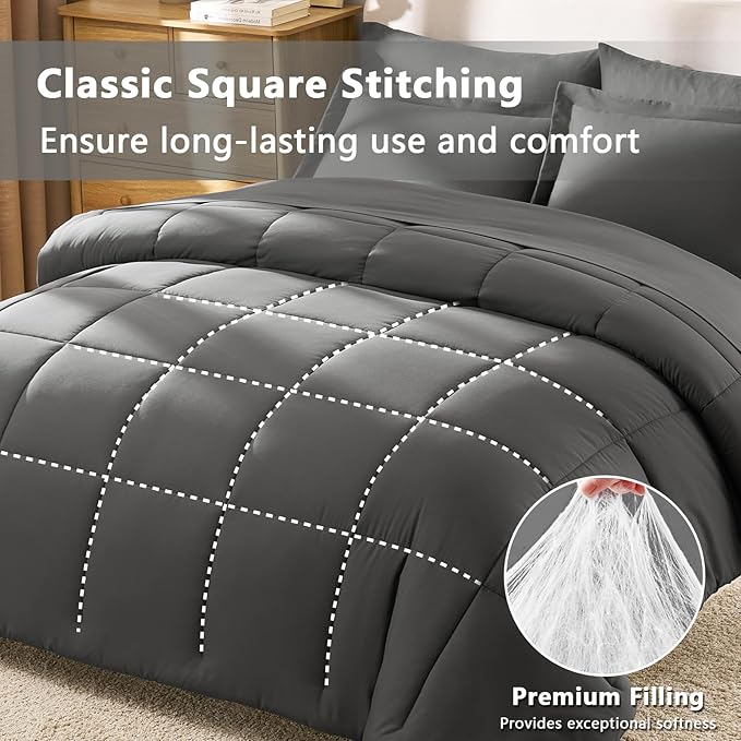 CozyLux King Size Comforter Set Dark Grey - Image 6