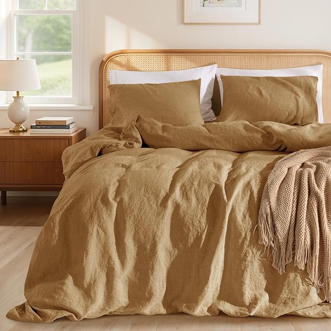 LBRO2M 100% France Linen Duvet Cover Set Cal King Size 3 Pcs Natural Flax by LBRO2MBedding
