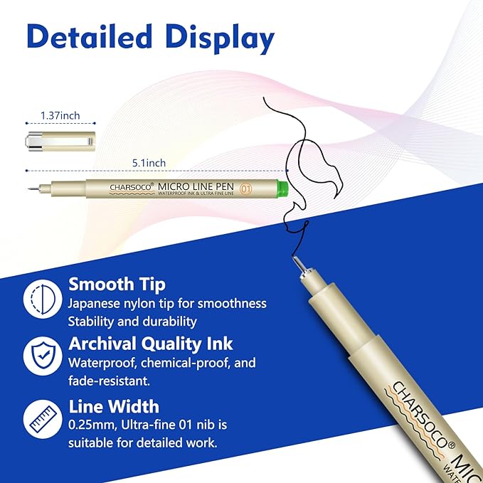 01 Micro Pen, 12 Colors Fine Point Pen, 0.25mm Fineliner Ink Pens for Artist Illustration, Waterproof Archival Ink, Sketching, Anime, Manga, Technical Drawing and Scrapbooking-DeskoryOffice