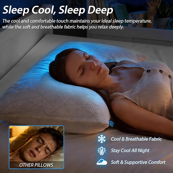 BETU Cooling Pillows Queen Size Set of 2, Shredded Memory Foam Pillows Cool - Image 4