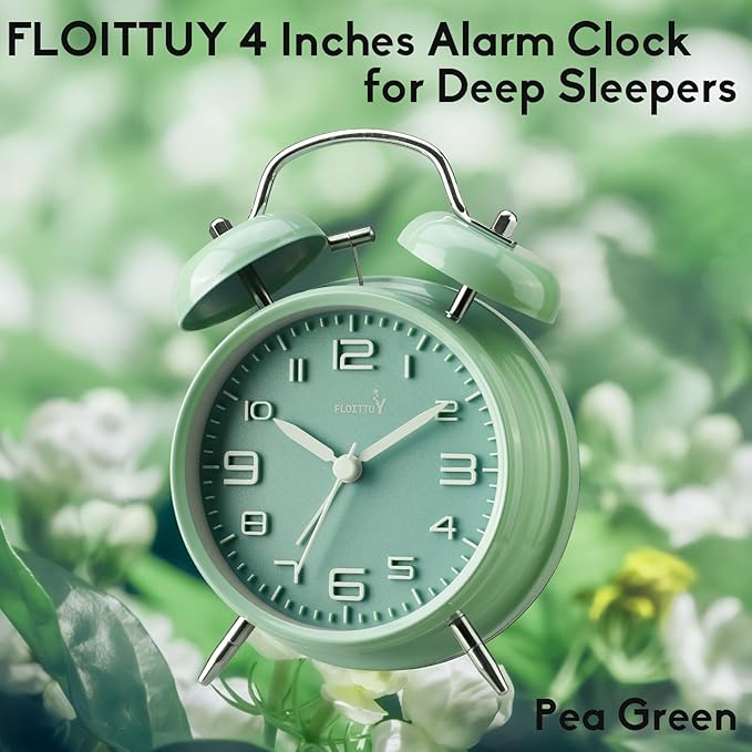(Loud Alarm for Deep Sleepers 4'' Twin Bell Alarm Clock, Stereo Digital Dial Alarm Clock with Backlight for Bedroom and Home Decoration(Pea Green)