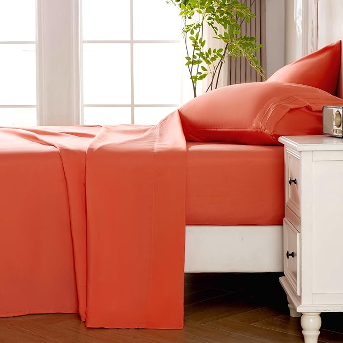 ROSE&RISY Orange Twin Sheet Set, 3 Pieces Soft Bedding Sheet Set, Breathable - Image 3