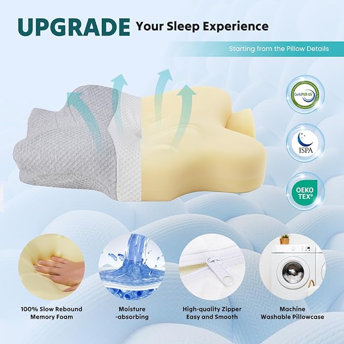 DUMOS Cervical Neck Pillow for Sleeping, Cooling Ergonomic Memory Foam Pillow - Image 5