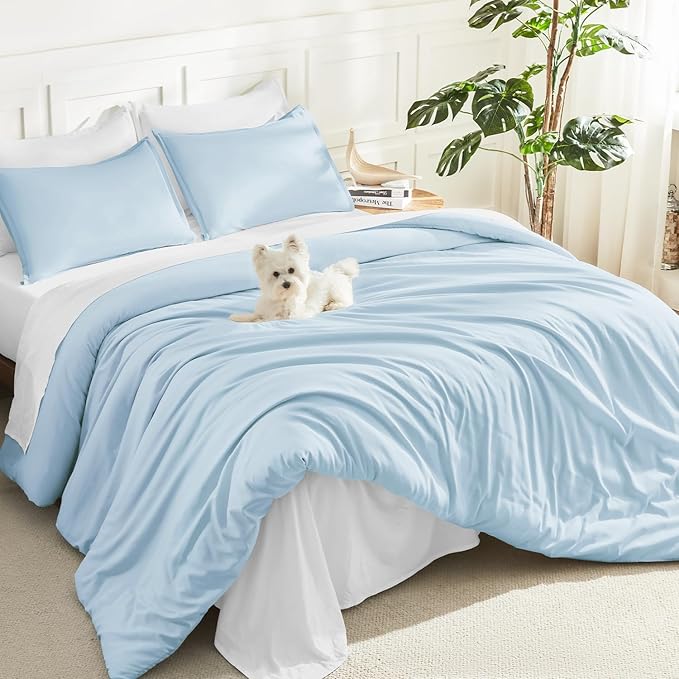 Litanika Comforters Light Blue Queen Size, 3 Pieces Lightweight Solid Bedding by Litanika