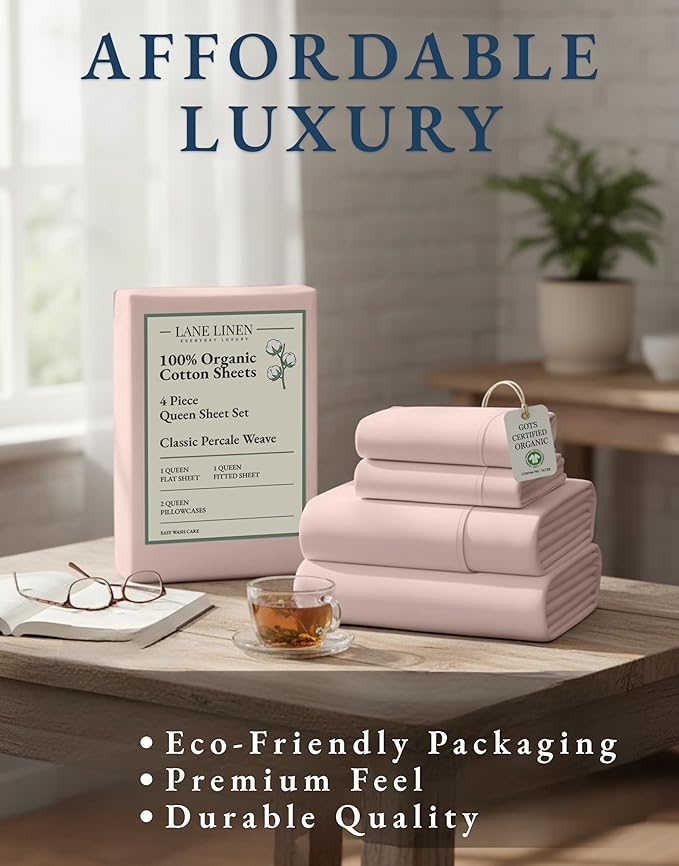 LANE LINEN Eco Friendly 100% Organic Cotton Sheets Queen Size, Mercerized - Image 8
