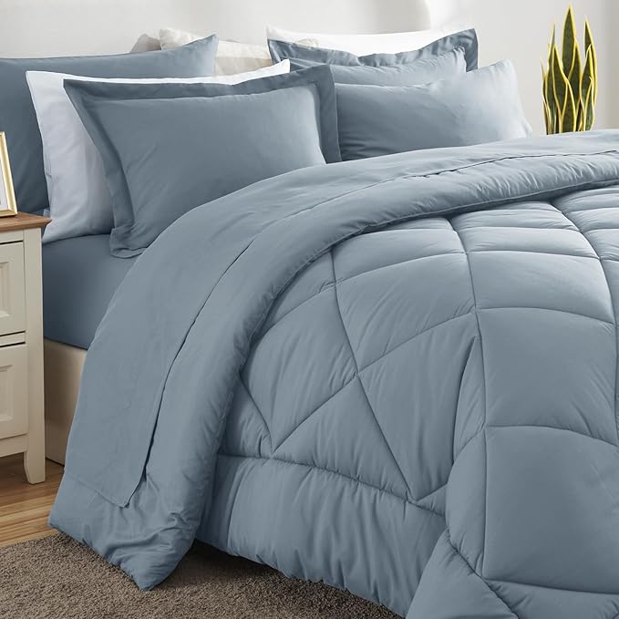 CozyLux Oversized King Comforter Set Dusty Blue, 7 Pieces Bed in a Bag - Image 8