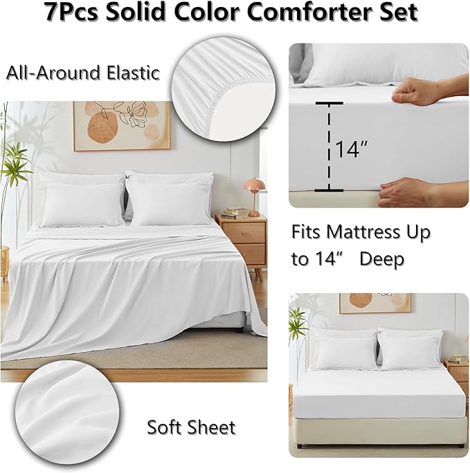 CozyLux King Size Comforter Set White, 7 Pieces Bed in a Bag King Comforter Set - Image 5