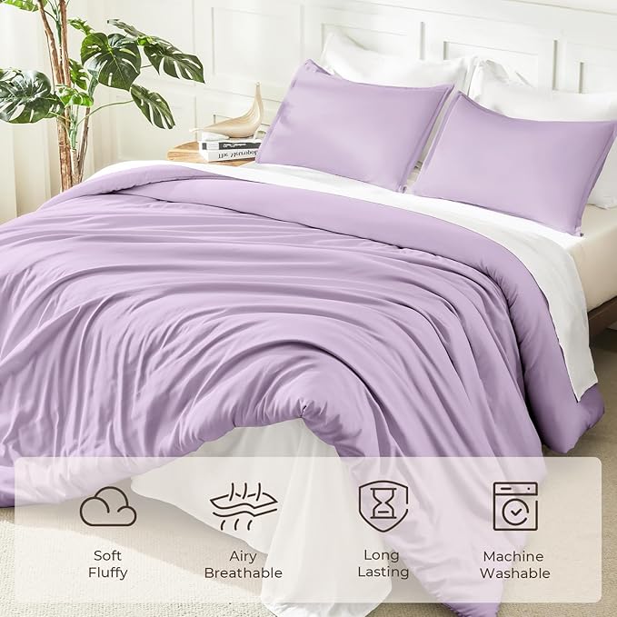 Litanika Lavender Purple Comforter King Size, 3 Pieces Lightweight Solid - Image 3