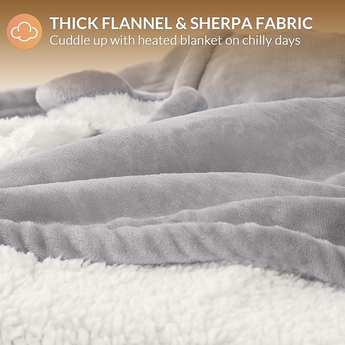 HOMLYNS LuxeHeat Heated Blanket Electric Blanket Twin Size, Soft Flannel Sherpa - Image 5