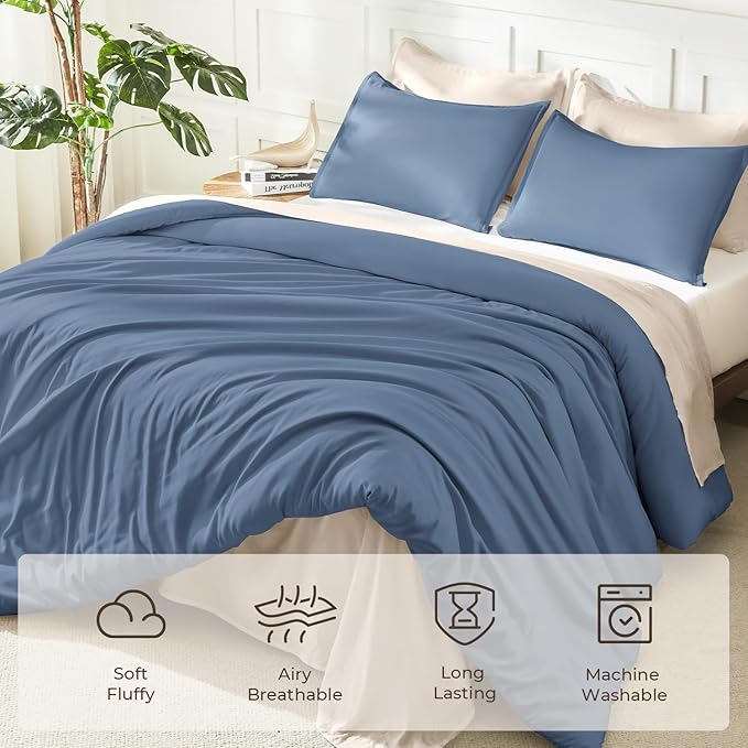 Litanika Haze Blue Comforters Oversized King Size, 3 Pieces Lightweight Solid - Image 3
