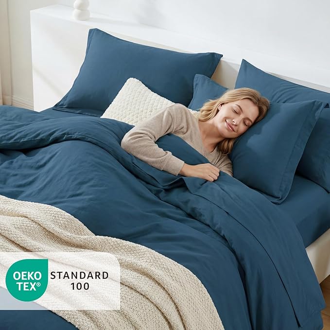 WRENSONGE Queen Comforter Sets- 7 Pieces Soft Serenity Blue Bed in a Bag - Image 3