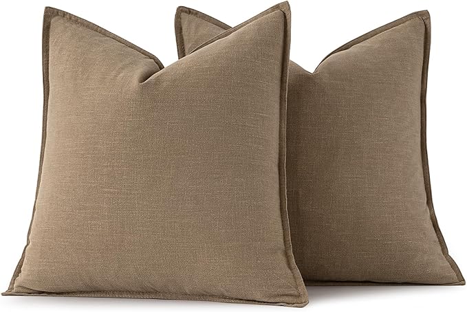 MIULEE Decorative Linen Euro Sham Pillow Covers 24x24 Khaki Boho Farmhouse - Image 6