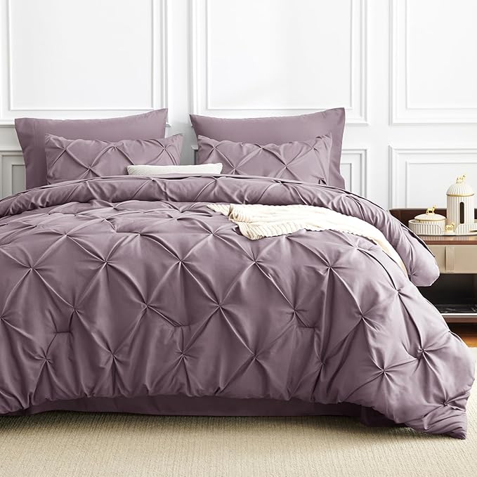 HIMEET Pintuck Bed in a Bag, 7 Pieces Full Size Comforter Set Dusty Purple - Image 9