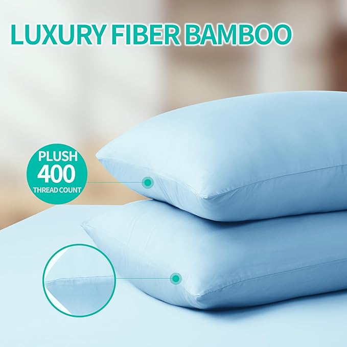 Bamboo Viscose Zippered Pillow Cases Standard Size Set of 2, 400 Thread Count - Image 5