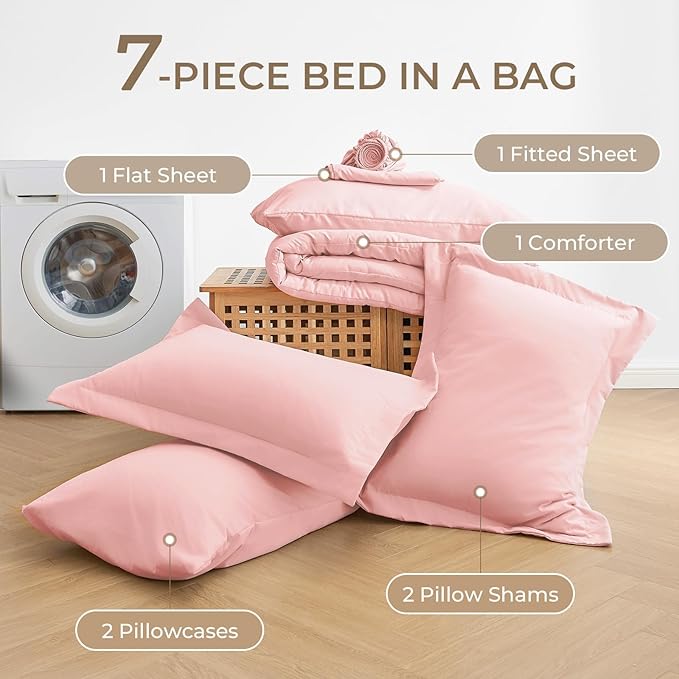 Sasttie King Size Comforter Set, 7 Pieces Bed in a Bag King, Complete Bedding - Image 6
