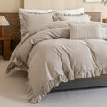QSH Washed Cotton Duvet Cover King Ruffle Duvet Cover Linen Textured Farmhouse by QSH