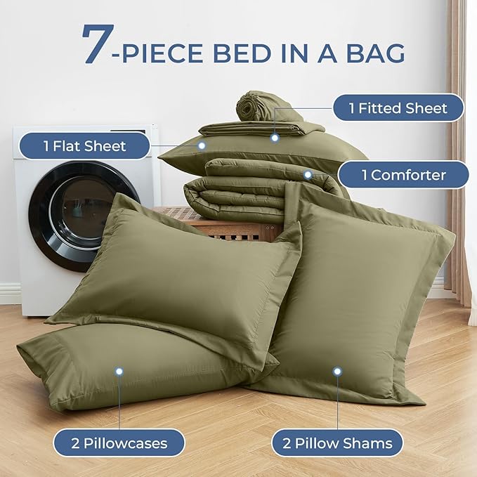 Sasttie California King Comforter Set, 7 Pieces Cal King Bed in a Bag, Complete - Image 6