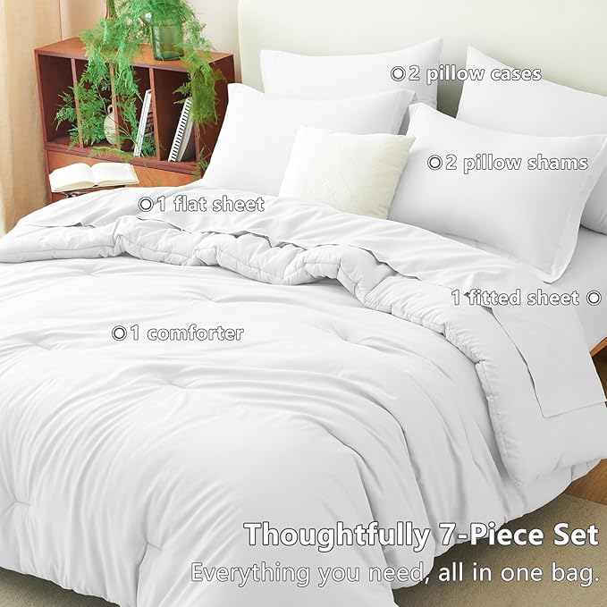 CozyLux King Size Comforter Set White, 7 Pieces Bed in a Bag King Comforter Set - Image 6